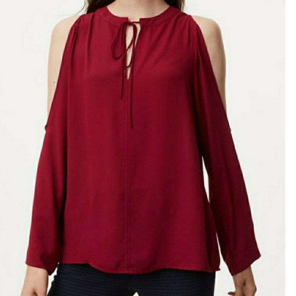 NWT Red cold shoulder tie neck Loft Blouse XXL